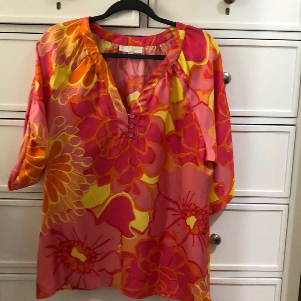 Britt Ryan XL 100% silk happy colorful tunic - Picture 1 of 5